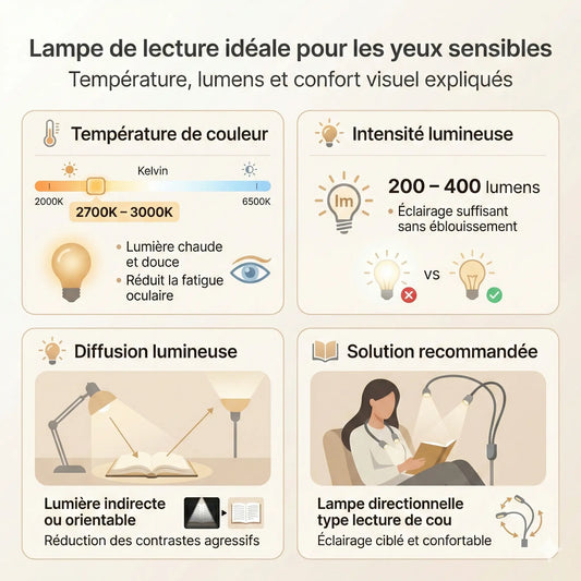 lampe de lecture pour yeux sensibles température 2700k lumens confort visuel