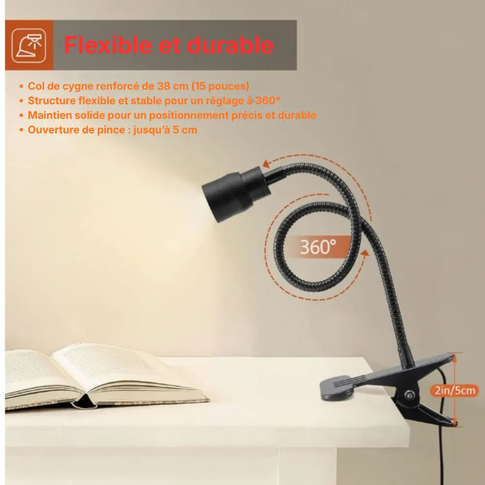 Lampe de lecture flexible à conception articulée noir